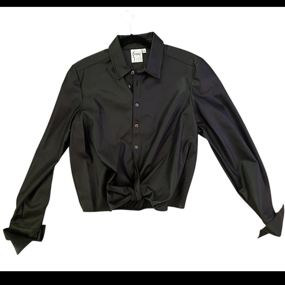 Finley Vegan Leather Large Cropped Button Down with Twist Detail NWOT $350 - Picture 1 of 7